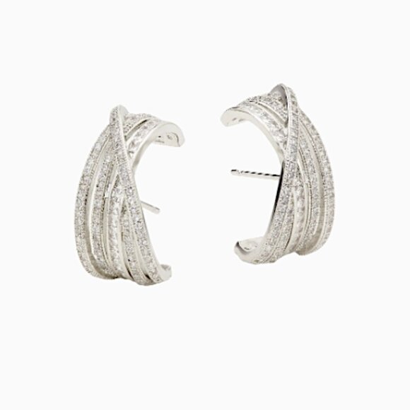 NEW~ Anthropologie Shashi Roux Silver & CZ Multi-Band Stud Earrings - Picture 7 of 11